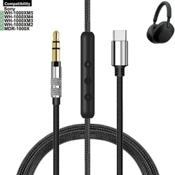 Cable de extensión de nailon trenzado OFC Aux USB tipo C para auriculares Sony, WH-1000XM5, WH-1000XM4, WH-1000XM3, WH-1000XM2