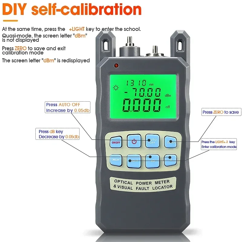 All-IN-ONE Optical Power Meter with 1-50Mw Visual Fault Locator Optical Fiber Tester 5KM 10km 20KM 30km 50km VFL