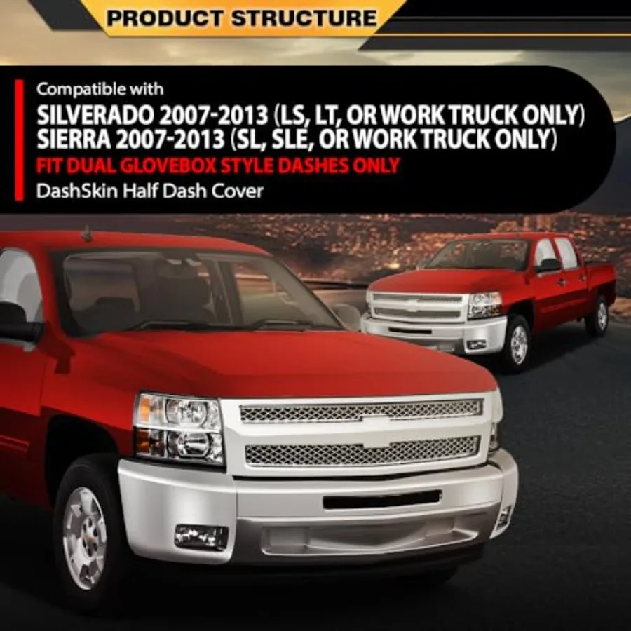 لوحة القيادة ذات غطاء القيادة المتوافقة مع Chevy Silverado GMC Sierra 20072013 Fit Dual Glovebox Style Dashes باللون الأسود فقط للمركبة