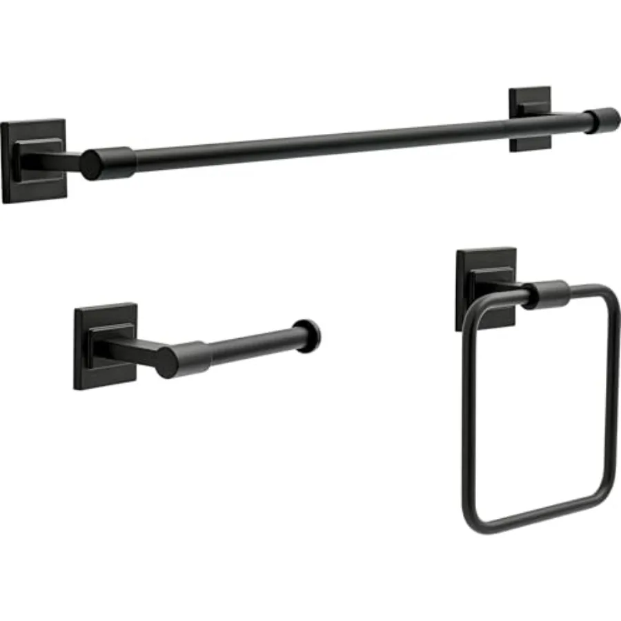 

Bathroom Faucet Set Matte Black 3-Piece 1824 Towel Rack Toilet Paper Holder Ring MCL63-MB