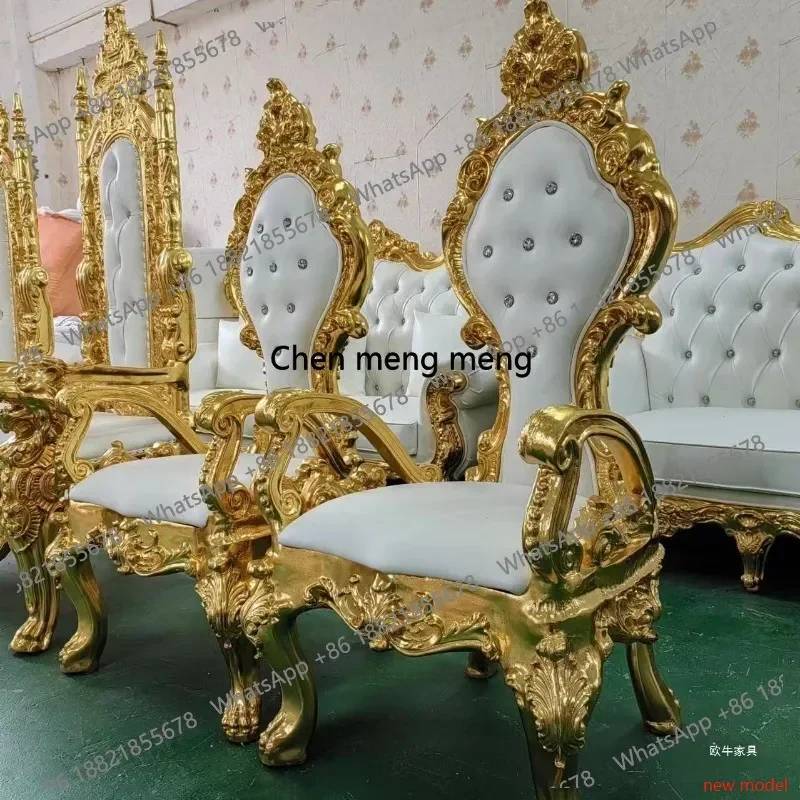 N138Factory Outlet Hotel Bright Gold High Back King Seat Clubhouse Wedding Sofa Chair