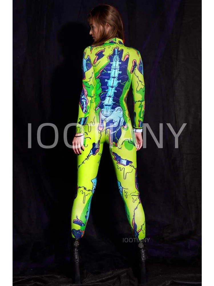 Damen-Party-Kostüm für Feiertage, Cyberpunk-Comic-Zombie-Bodysuit, Halloween, lustiges Cosplay-Skelett-Kostüm, Karneval, Stretch-Strumpfhose, Jumpsuit – Detail 5
