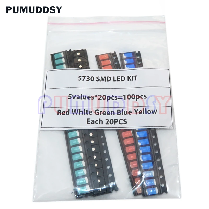 100PCS=5 Colors X 20PCS 5050 5703 1210 1206 0805 0603 LED Diode Assortment SMD LED Diode Kit Green/ RED / White / Blue / Yellow image 2