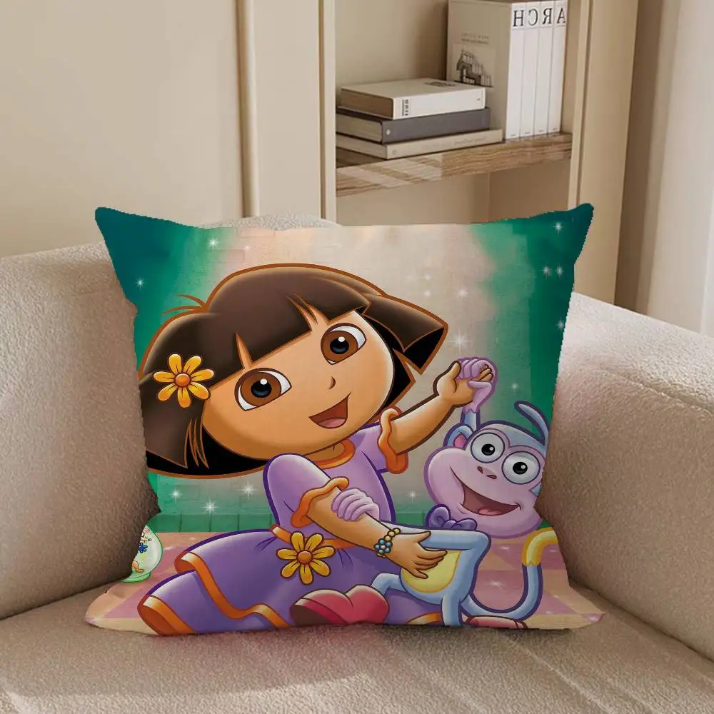 غطاء وسادة كلاسيكي من الرسوم المتحركة Dora The Explorer غطاء وسادة قابل للإزالة وقابل للغسل - كتان ناعم لجميع المواسم