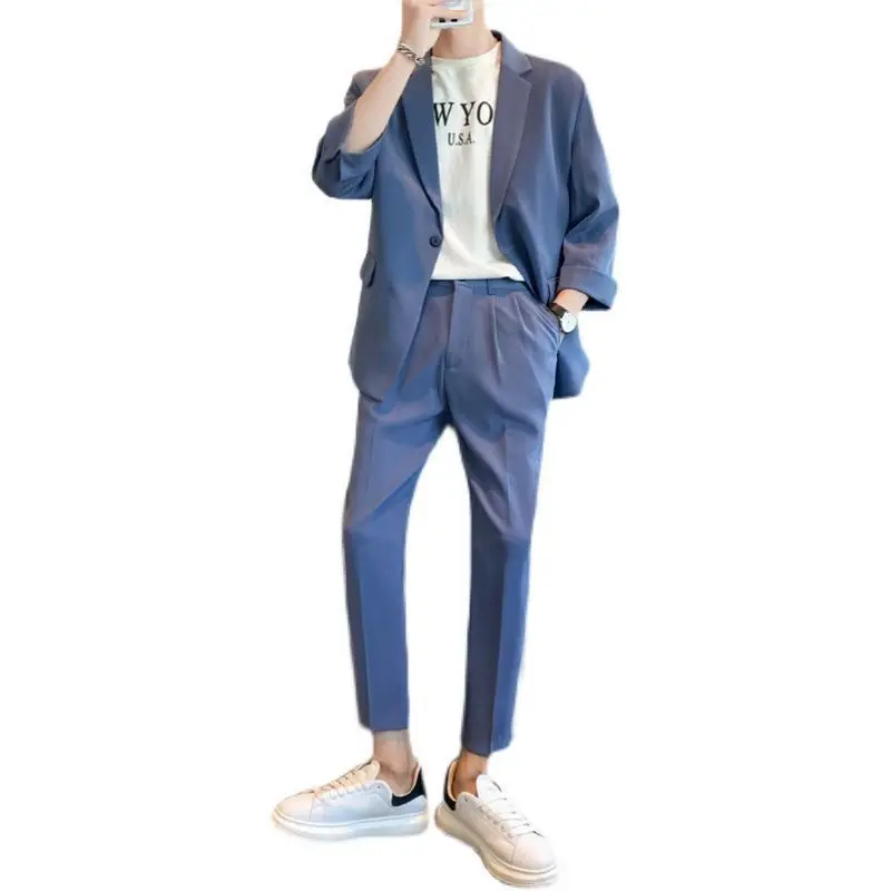 2-A4 Light and mature style thin casual three-quarter sleeve suit men's loose high-ese handsome small suit bombing street nine-