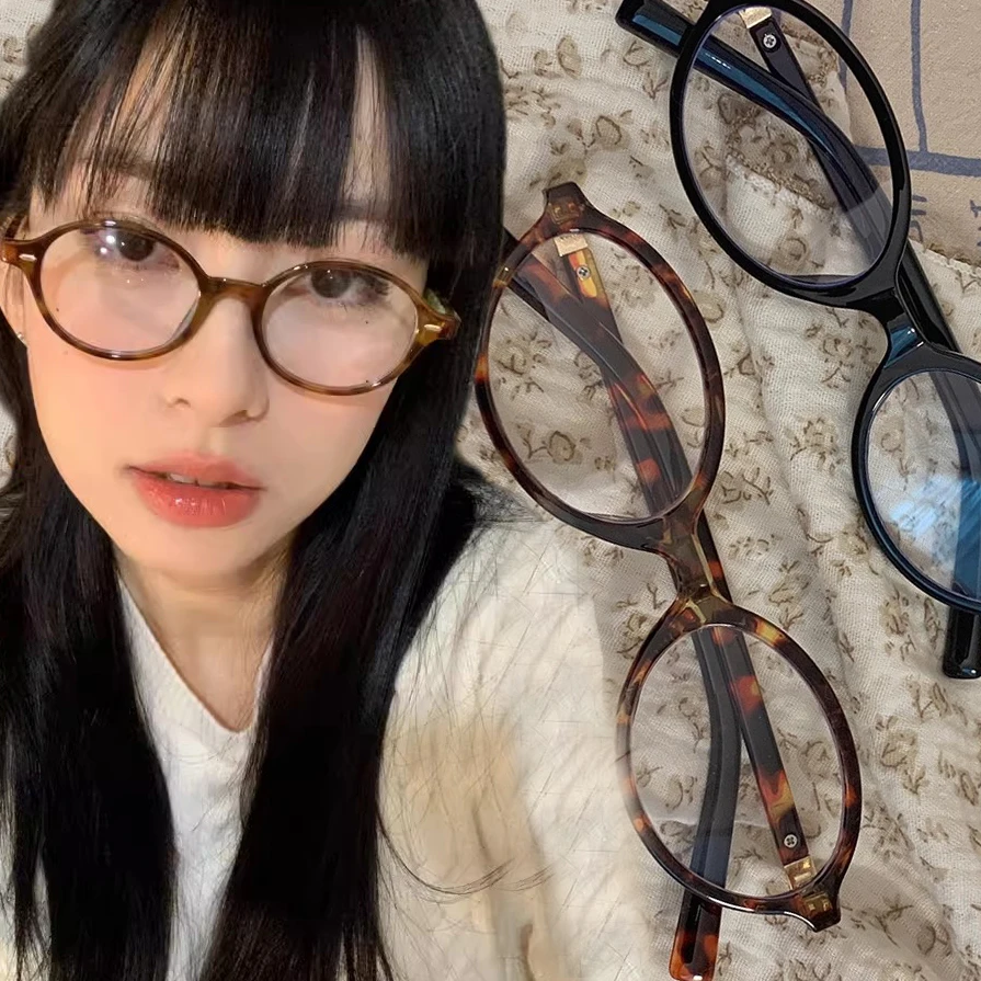 Korea Retro Oval Glasses Frame for Women Lovely Ins No Makeup Plain Glasses Y2K Eyewear Cute Decorative Computer Glasses