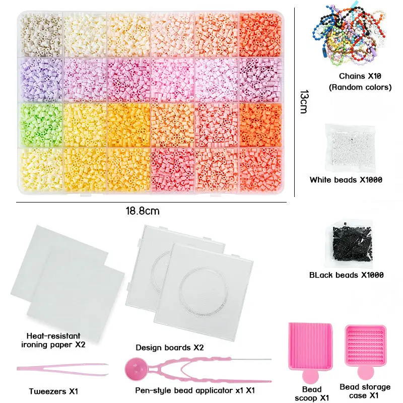 24 Colors Fuse Beads Kit DIY Perler Beads Set with Pegboards Tweezers Ironing Paper Accessories for Handmade DIY Art Craft Gift