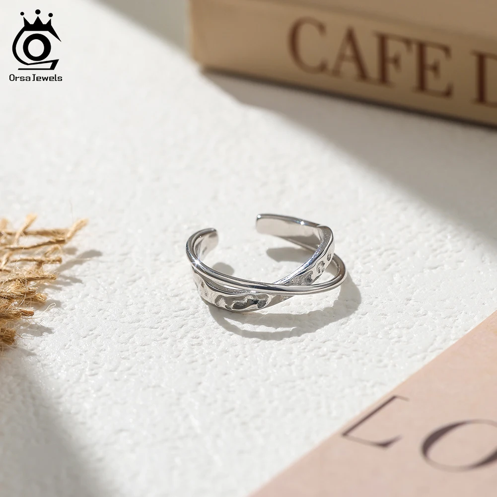 

ORSA JEWELS INS 925 Sterling Silver Finger Open Ring Dily Party Irregular Geometric Ring Birthday Gifts Adjustable Jewelry GAR08