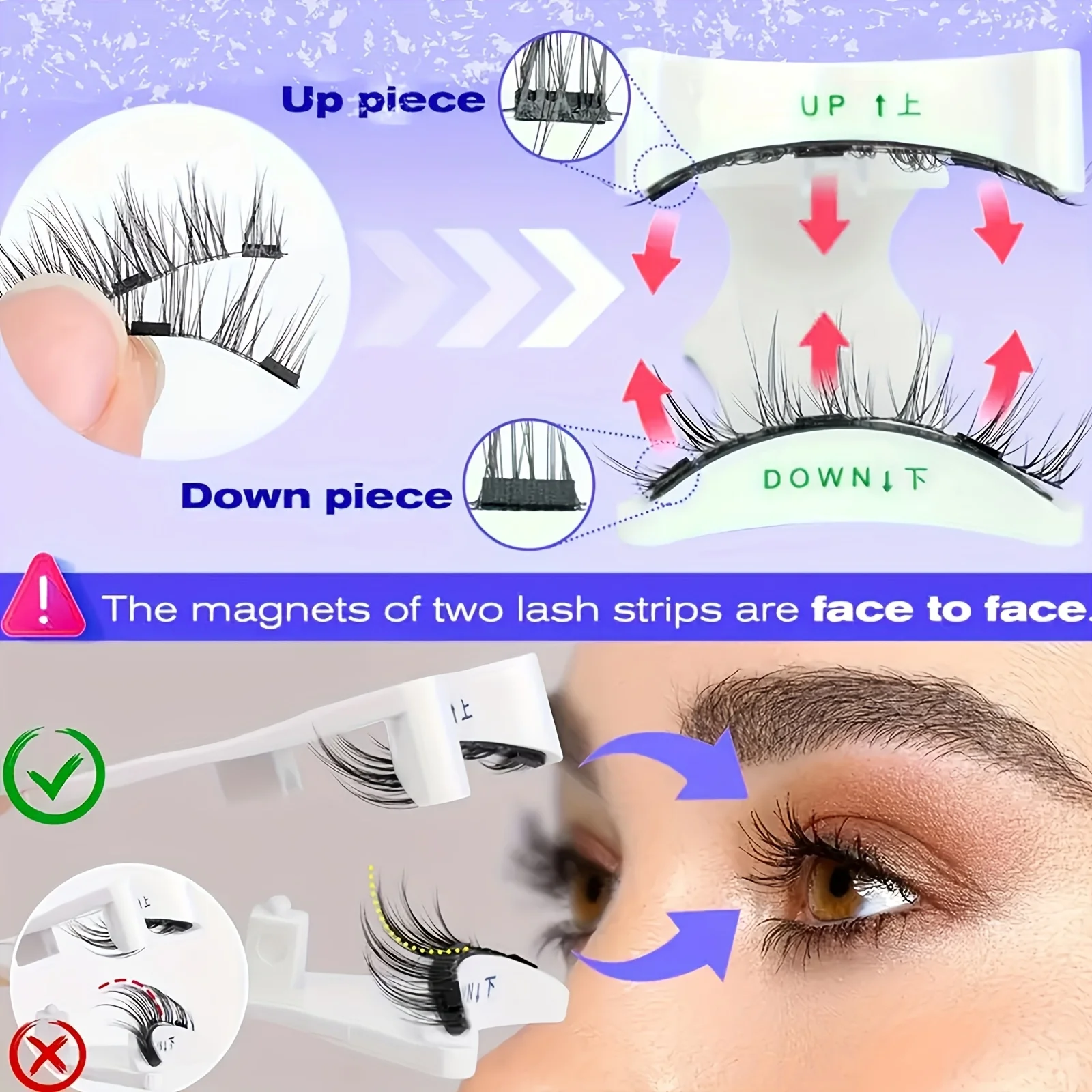Falsche Wimpern Magnetische Wimpern Kleberfreie Wimpern ohne Klebstoff 1 Paar mit 1 Wimpernapplikator Federartige Falsche Wimpern Natürlich – Detail 2