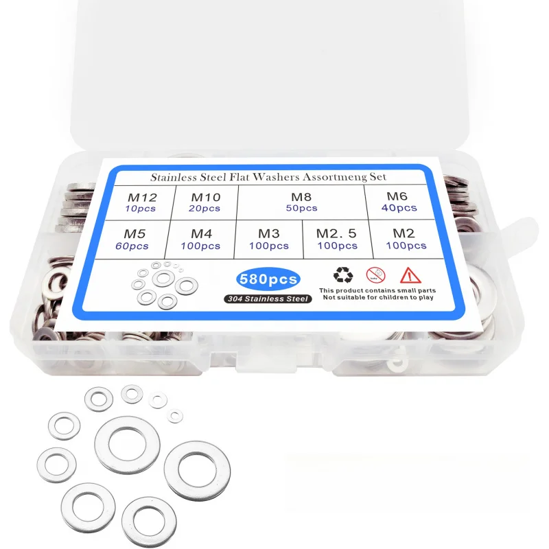 M5 Stainless Steel Flat Washer 1.0mm, AISI 304 A2-70 Grade, 580pcs Box for Vibration Damping