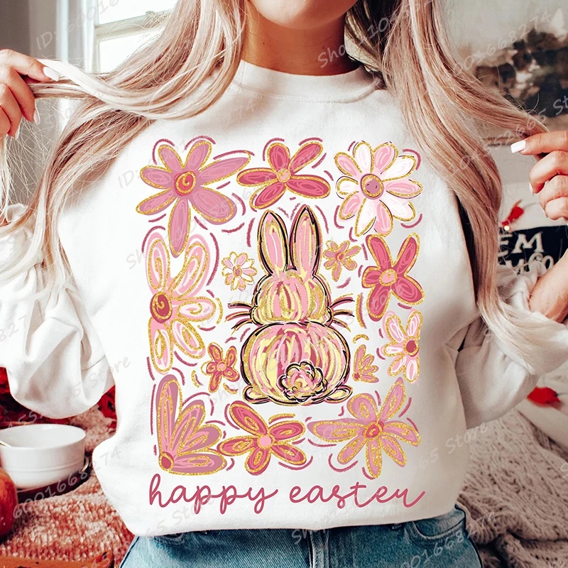 

Happy Easter Floral Bunny Pattern Print Sweatshirts Women Casual Long Sleeve Pullovers Easter Sweatshirts Graphic Tops