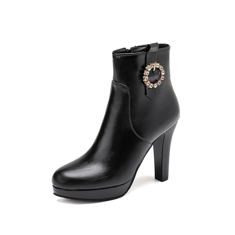 

SIMLOVEYO Classic Women Ankle Boots Round Toe 10cm Block Heels 2cm Platform Faux Leather Fashion Spring Autumn Casual 41 42 43