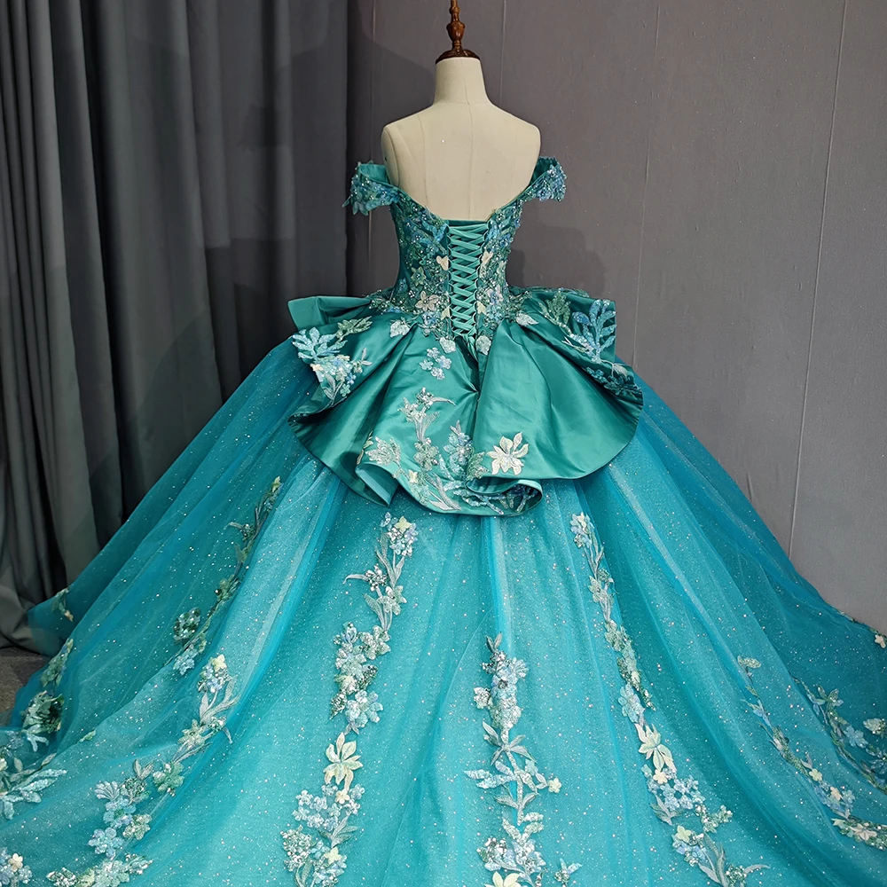 Pailletten-Quinceanera-Kleider mit Blumenapplikationen, schulterfrei, für die 15. Jahre Prinzessin, maßgeschneidertes Ballkleid nach Maß DY9945 – Detail 9