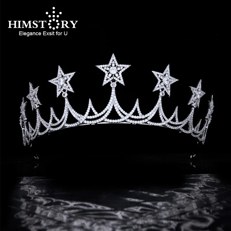 

Himstory Stunning Stars Princess Zircon Brides Crowns Tiaras Headpieces Crystal Bridal Headbands Wedding Hair Accessories