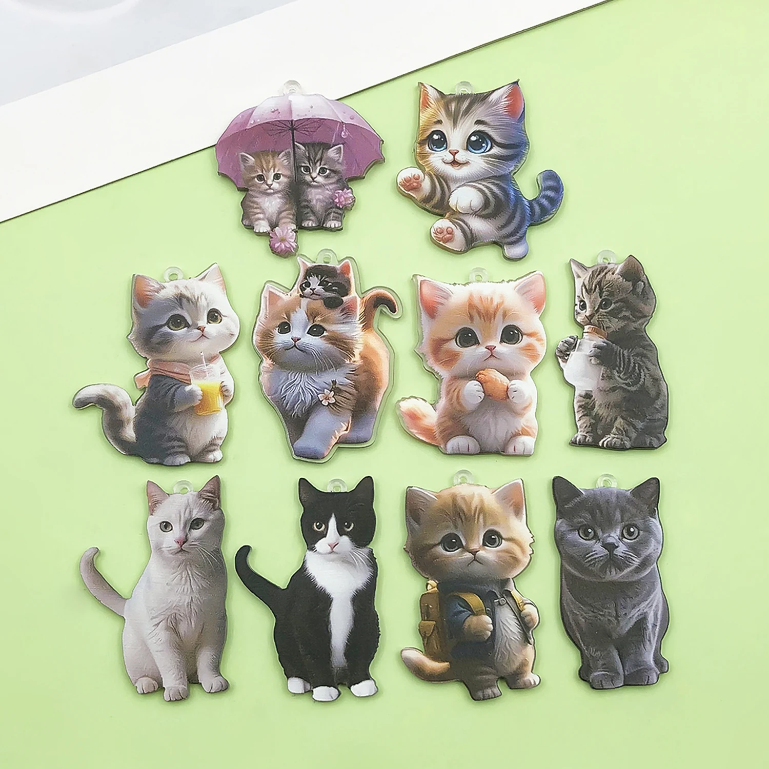 10pcs Gothic Double Sided Printed Cat Charms Acrylic Animal Pendants for DIY Bracelet Necklaces Earring Jewelry Making Accessory