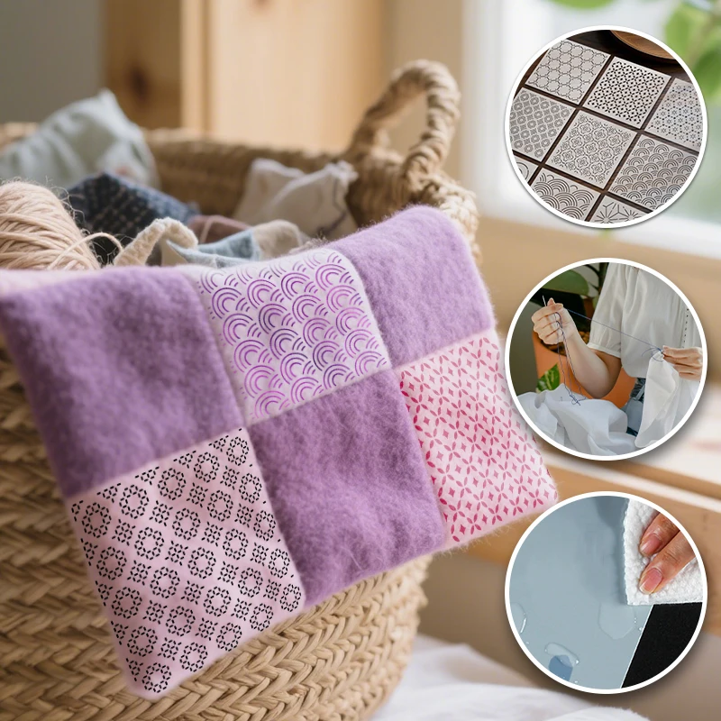 NUBECOM 9pcs Sashiko Geometric Patchwork Template