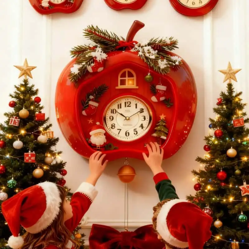 Christmas Red Apple Wall Clock Parent-child DIY Wall Watch Kids Room Festival Gifts Resin Walls Clock Creative Home Ornament