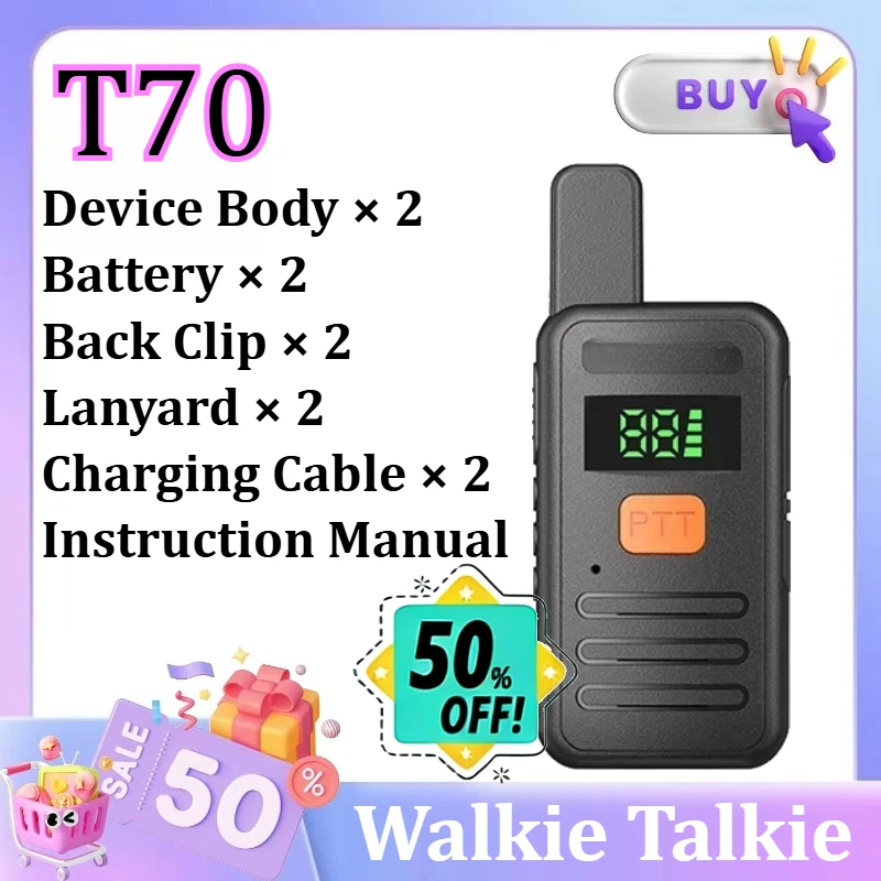 

T70 Walkie Talkie PMR 446 Portable Two-way Radio Ht PTT Walkie-talkies S1 Portable Radio for Hunting Cafe