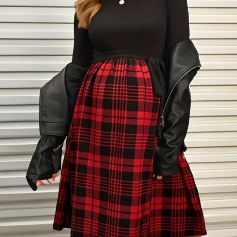 Women's Breastfeeding Dress Plaid Long Sleeve Loose Puffy Plush Retro Plaid Simple Fashion High Quality Maternity Clothing