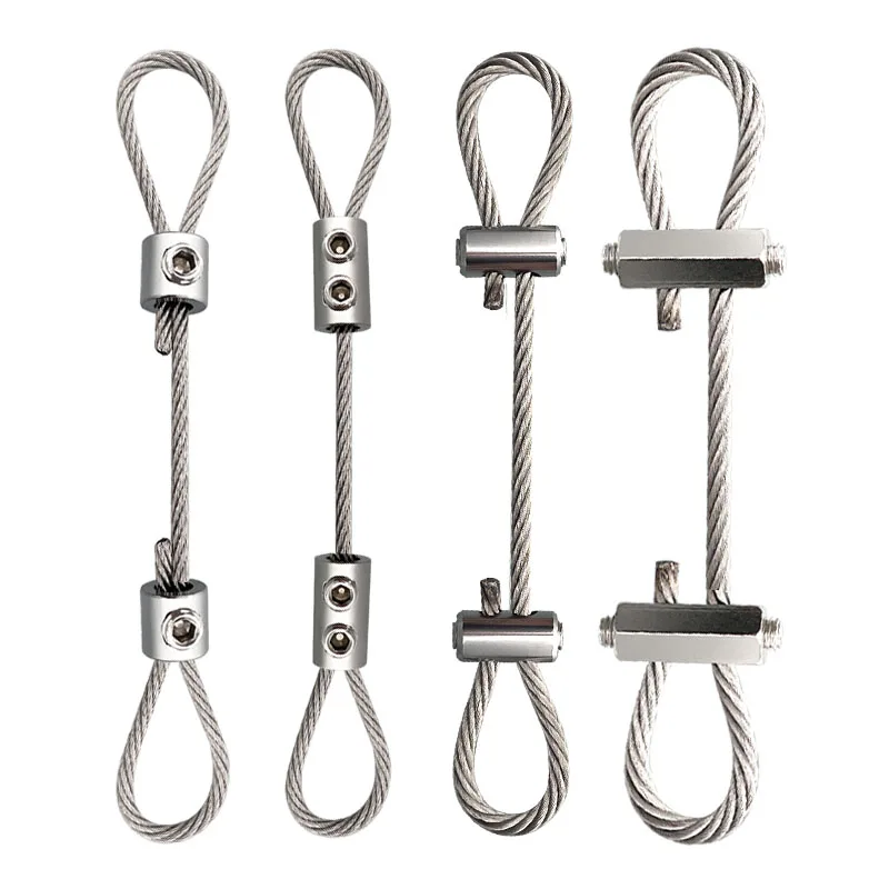 1/2/4pcs 2/3/4mm Adjustable Stainless Steel Suspension Sling Telescopic Wire Rope Lock Image Placard Fasteners Hanging Kit