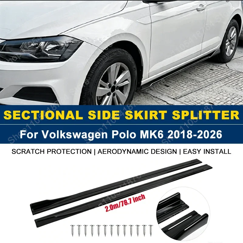 Side Skirts Extension Rocker Panel Splitter For Volkswagen Polo MK6 2018-2026 3DR 5DR ST 2M 78.7" ABS Plastic Body Kits