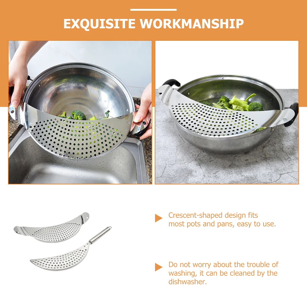 

2 Pcs Moon Shaped Stainless Steel Pot Strainer Kitchen Accessories Drainer Rice Silicone Folding Bowl Basket Plug Steamer Pasta