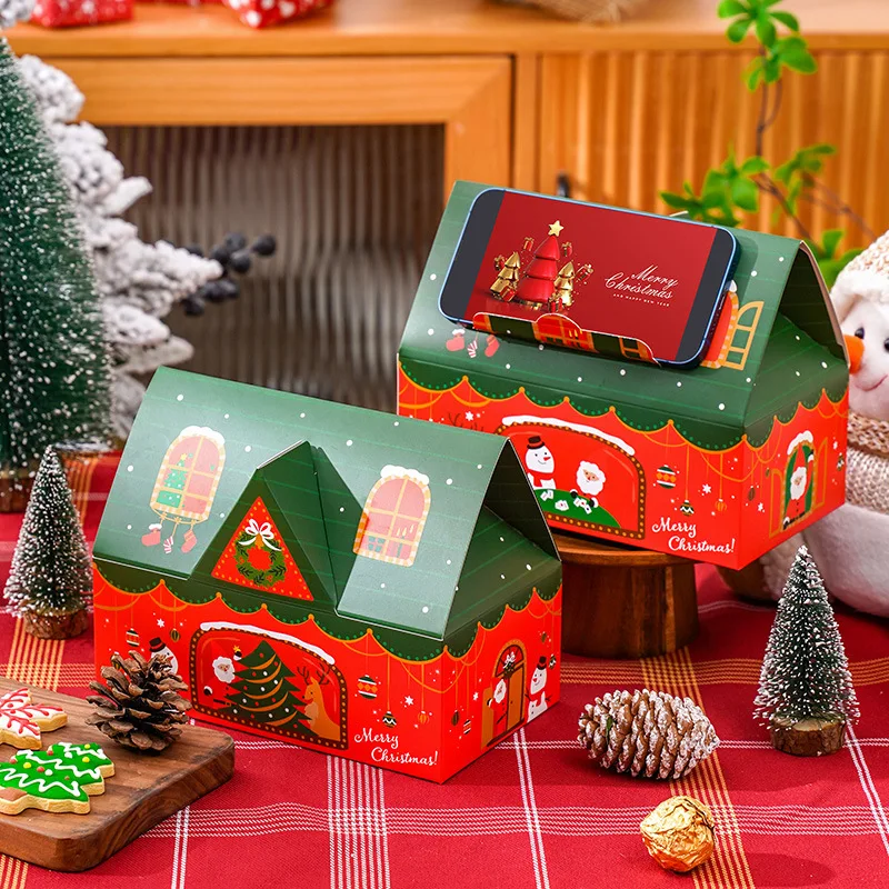 10 stücke neue Weihnachten 3d Haus Apfel Box kreative Heiligabend Geschenk box kleine Snacks Kekse innovative Verpackung Box Weihnachten