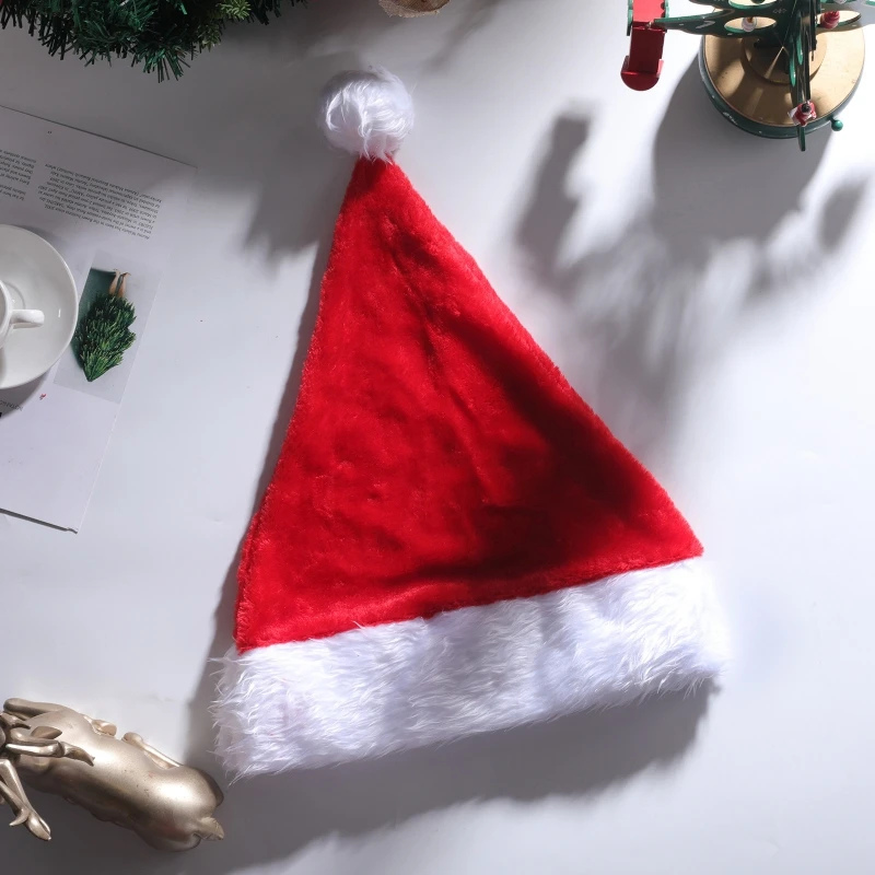 Chapeau de Noël long en peluche rouge avec pompon, casquette de père Noël plonger oyante, costume de Noël, fournitures de fête de vacances