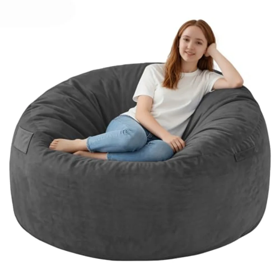 

Кресло-мешок 3Feet: Удобное кресло-мешок с наполнителем из пены с эффектом памяти, пушистый диван-мешок с чехлом из голландского велюра, круглый кресло-мешок.