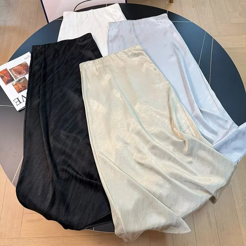 Spring 2026 High Waist Draped Color Block Half Body Skirt Slimming Versatile Wrap around Skirt Women's Loose Fit H-Shape Poly...