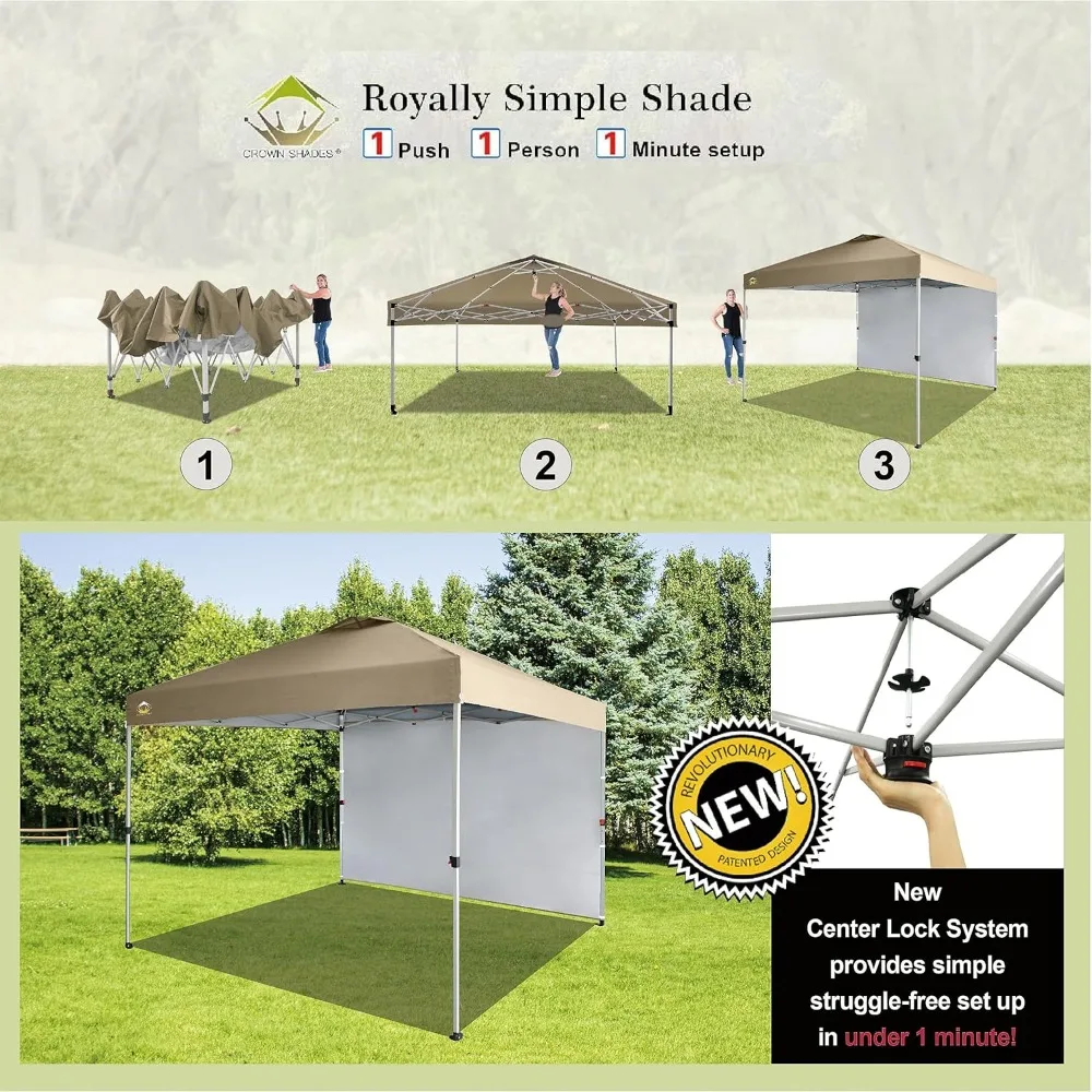 10x10 Pop Up Canopy with 1 Side Wall - Beach Tent with One Push Setup - for Events, Parties, Camping - Gazebo (Beige)