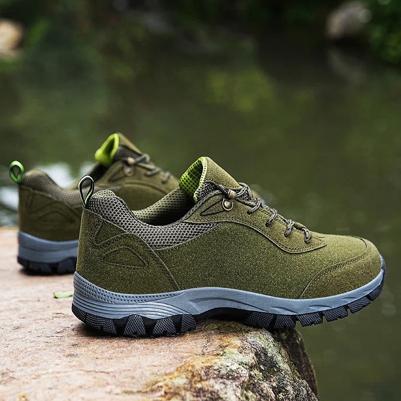 HIKEUP erkekler yürüyüş ayakkabıları Mesh Trekking Sneakers nefes dayanıklı giyilebilir dağ tırmanma Trail koşu açık ayakkabı