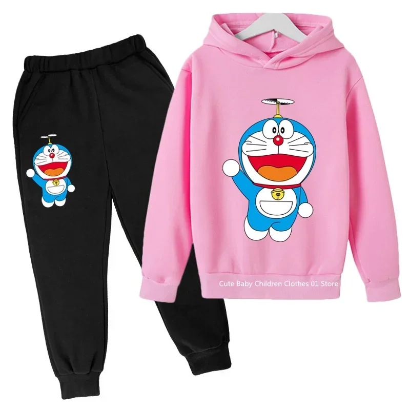 Doraemon Tracksuit Sets Boys Girls Outdoor Sports Clothes Sets 3 To 14 Years Clothes For Teenagers Team Hoodie + Pants