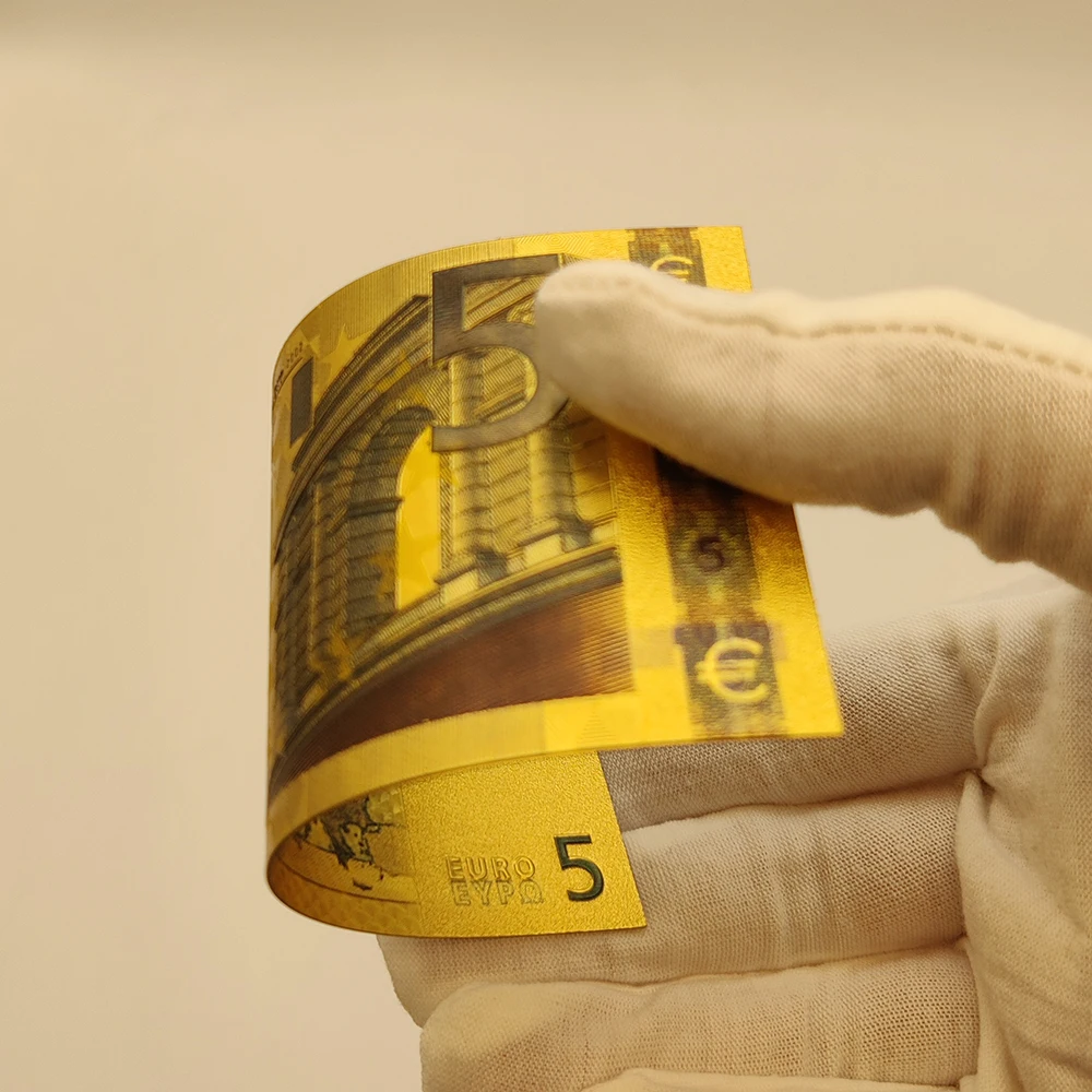 10 قطعة 5 يورو الذهب احباط الأوراق النقدية PET البلاستيك طوي ملاحظات طبق الاصل المال مع شهادة ذهبية الفن يستحق جمع