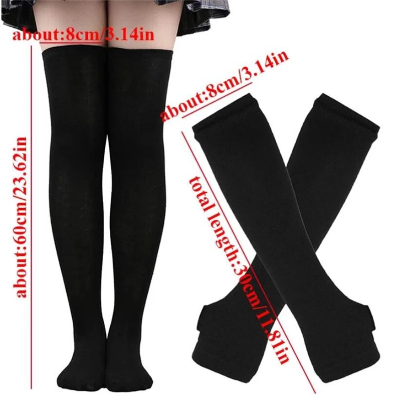 1 Set Frauen Gothic Punk Über Knie Lange Streifen Socken Arm Hülse Handschuhe für Mädchen Oberschenkel Hohe Baumwolle Socken Süße nette Weihnachten