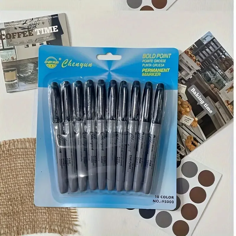 10 feinbesetzte schwarze Permanentmarker, wischfest und schnelltrocknend, geeignet für den täglichen Bürogebrauch. – Detail 6