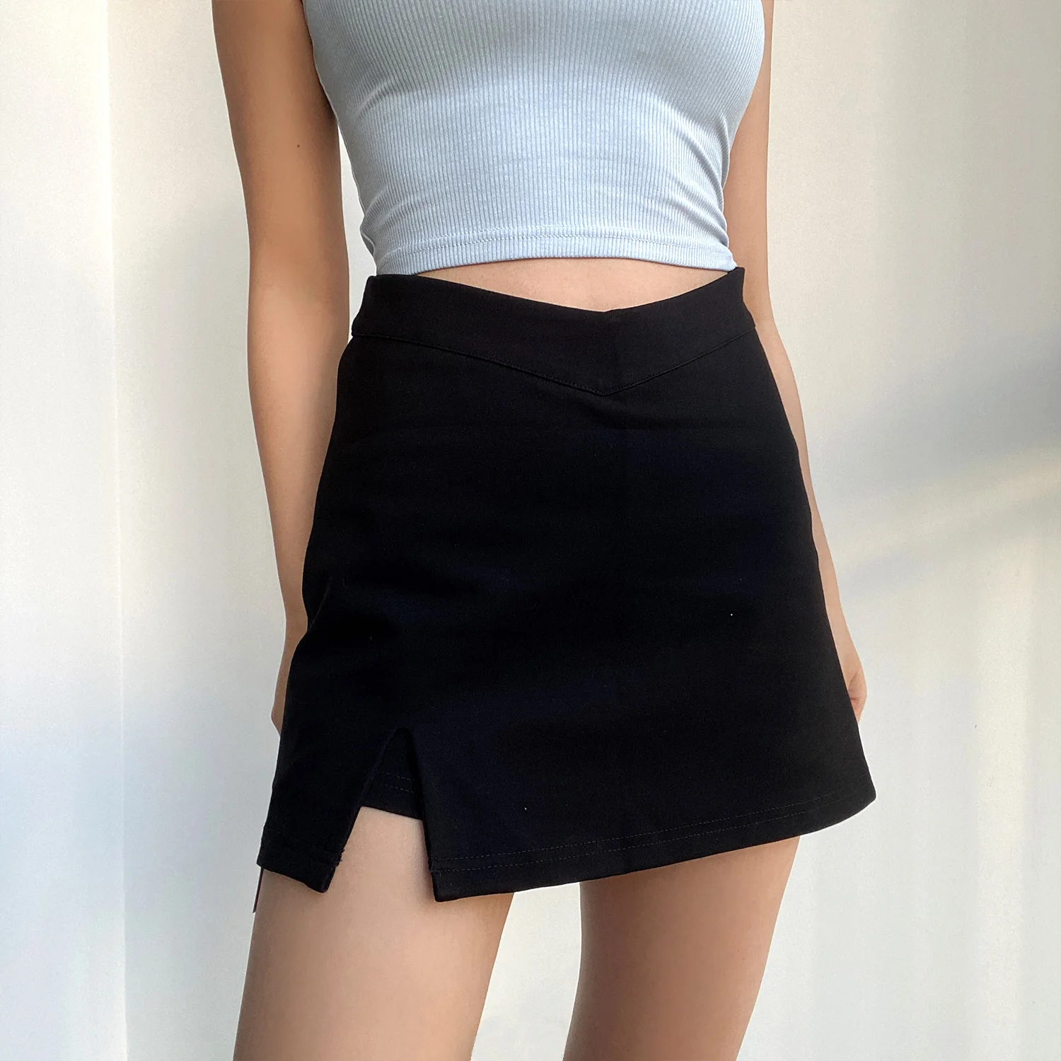 

Beran High Waist V-Ne Pure Color ort Юбка с боковым разрезом Антилегкая юбка трапециевидной формы для молодых женщин для поездок на работу OL Sle