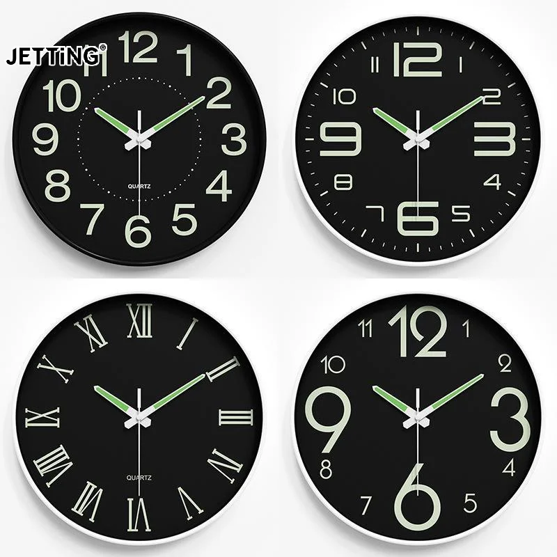 12 Inch Luminous Quartz Wall Clock Silent Non Ticking Movement Glow In Dark Numerals For Home Bedroom Living Room Office Decor