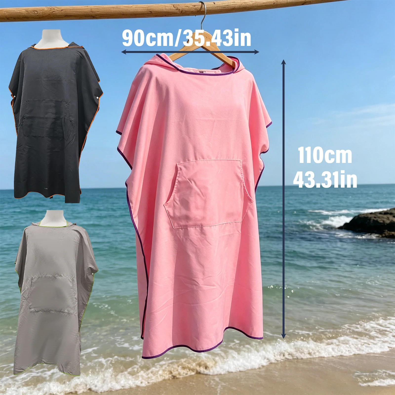 plus Size Quick-Dry Hooded Beach Towel Changing Cape High Absorbency Swim Surf Robe for Easy Carry And Quick Drying