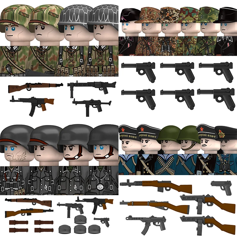 WW2 Militaire Duitse Noord-Afrikaanse Legioen Soldaten Figuren Bouwstenen Sovjet-Unie Groot-Brittannië US Army Infanterie Wapens Speelgoed