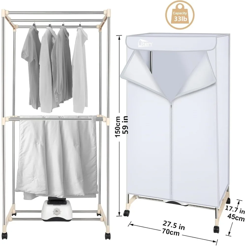 Machine de séchage de vêtements Uten, armoire de séchage de linge avec minuterie, support de séchage de vêtements électrique et sèche-linge pour appartements, maison