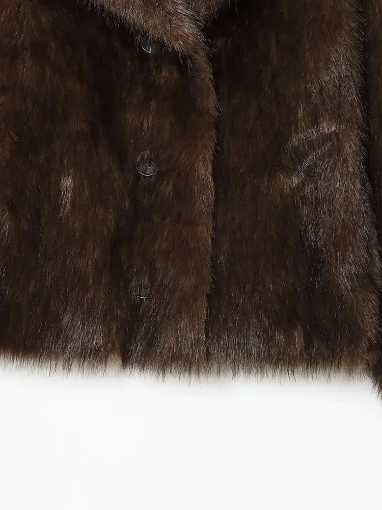 نساء 2025 شتاء جديد عكسها عادية كم طويل أزرار بدوره إلى أسفل طوق ملابس خارجية فضفاضة المرأة معطف دافئ فو سترات من الفرو ﻿