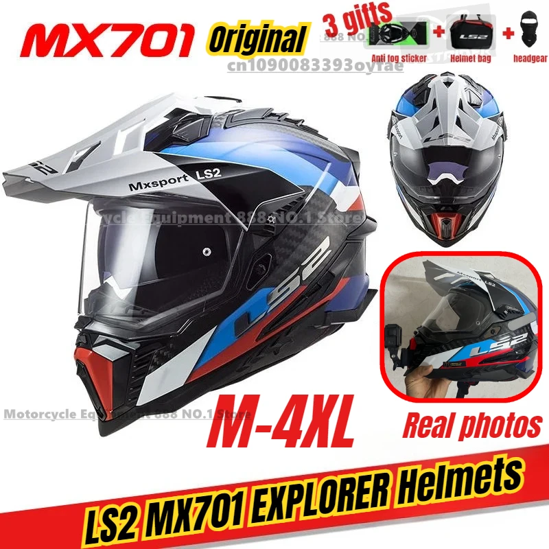 

Original LS2 MX701 EXPLORER carbon fibre Full Face Motorcycle Helmet Motocross Helmets Anti-fog Double Lens Cascos Para Moto