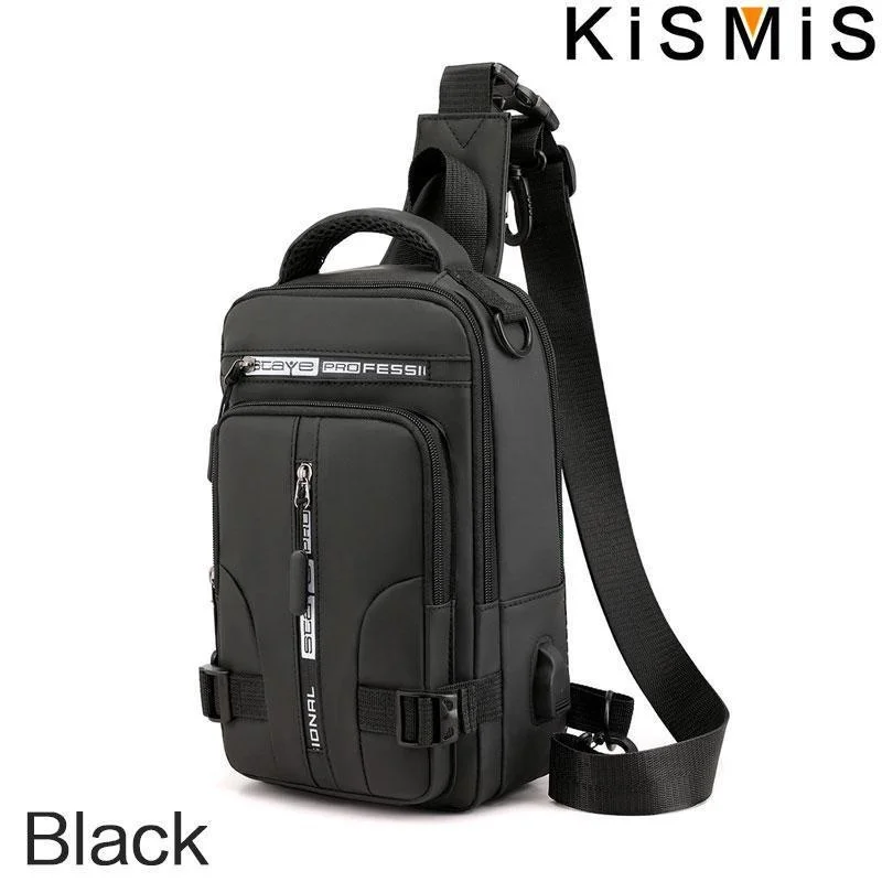 KISMIS Herren Multifunktions-Umhängetasche, Schultertuch, Brusttaschen, Umhängetasche, lässig, für Herren, USB-Ladehandtasche – Detail 14