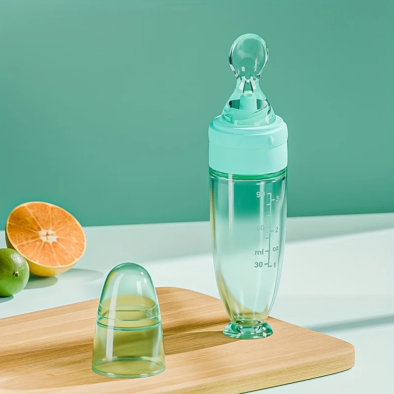 1PC silicone milk bottle with soft spoon head - automatic extrusion and suction cup design, suitable for children, compatible wi