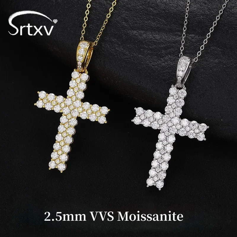 

2.4CTTW 2.5mm D Color Moissanite Cross Pendant Necklace For Women Men 925 Sterling Silver Neck Chain Birthday Party Gift Jewelry