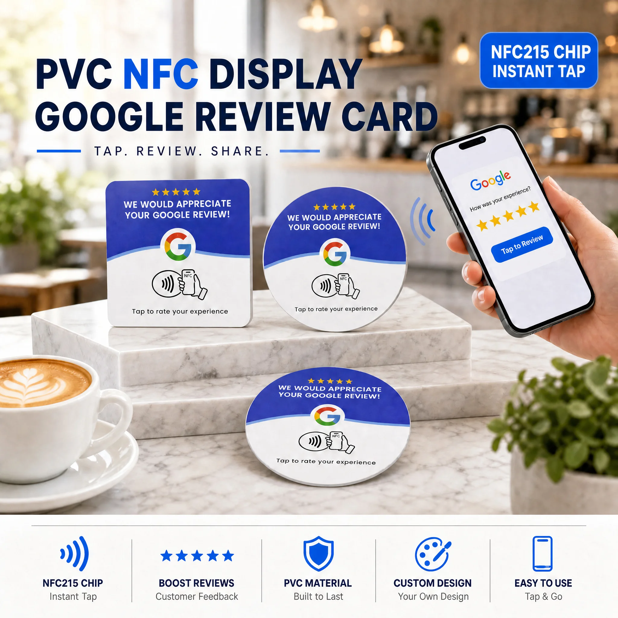 Google Comment Page Acrylic NFC Display Customized Square Customer Feedback Media Gift Card with NFC215 Chip