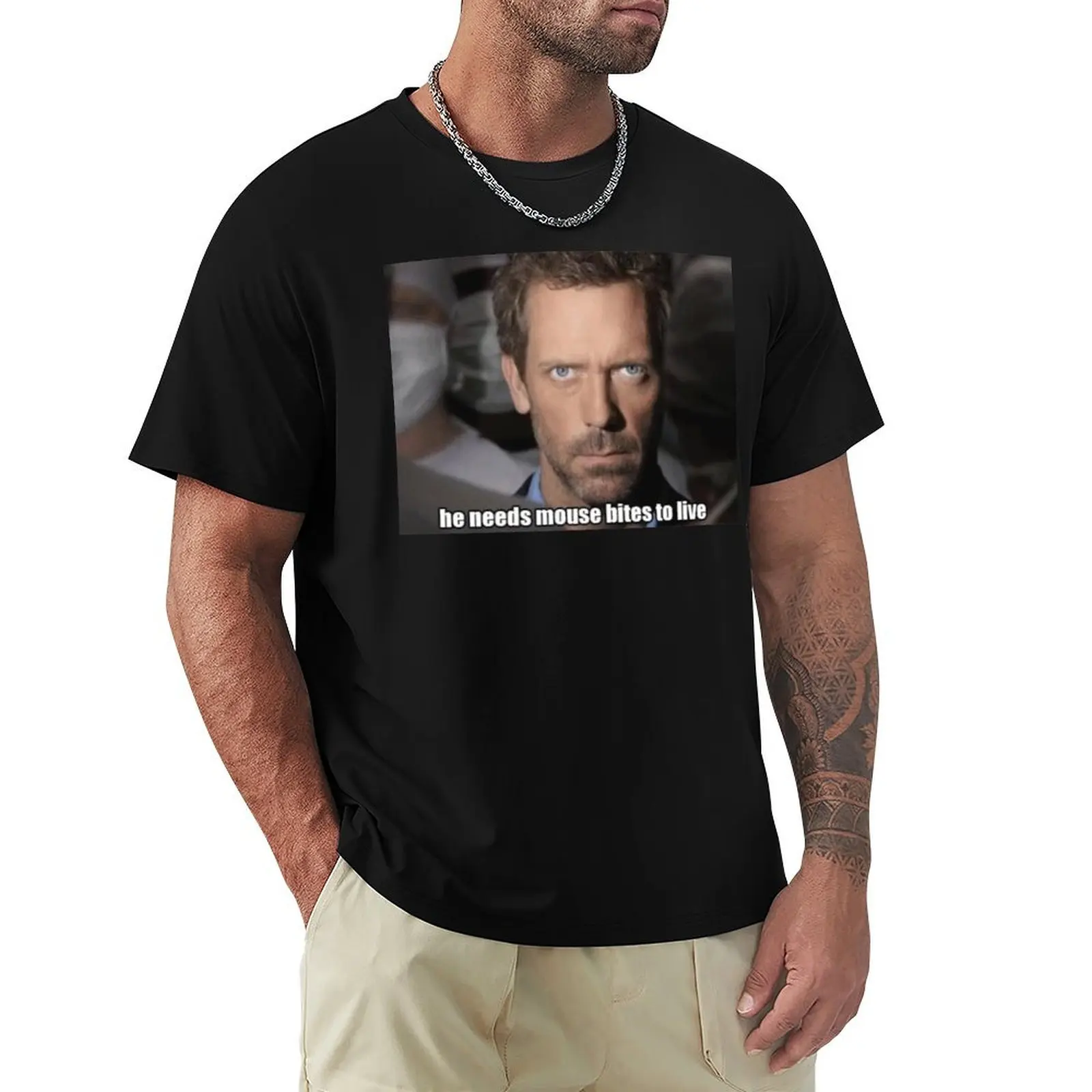 

House MD - he need mouse bites to live T-Shirt Trendy Casual Short Sleeve Shirt