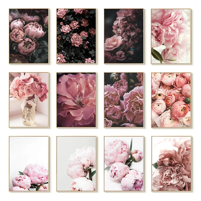 

Pink Wall Art Home Decor Peony Flowers Posters Pictures Poster Canvas Art Nordic Decoration Living Room Modern Art Paintings