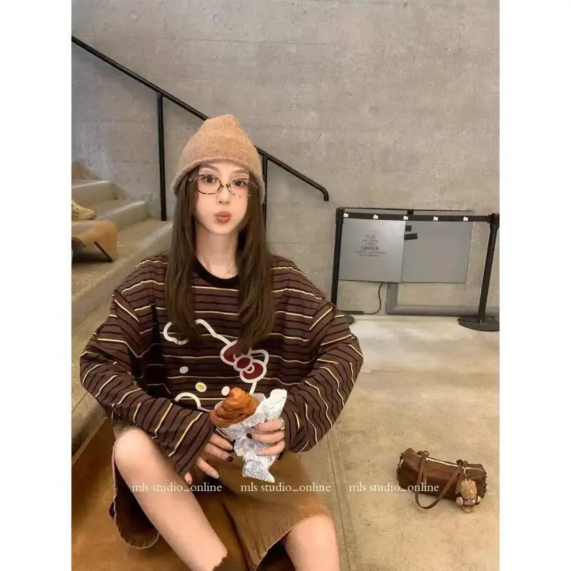 

Sanrio новый пуловер с героями мультфильмов Kitty, длинный милый стильный пуловер в корейском стиле с принтом для девочек, свободный пуловер в весенне-осеннем стиле